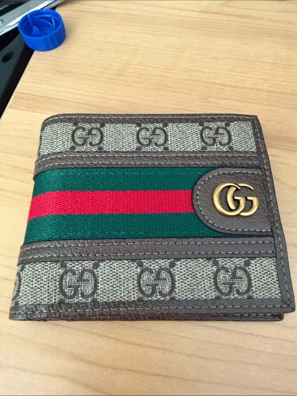 Gucci Men's GG Monogram Wallet with Green and Red Web Stripe